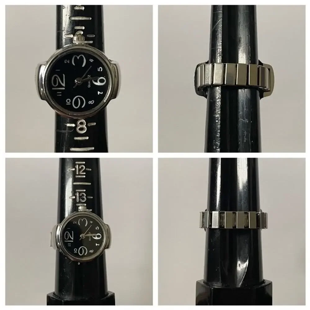 Retro Silver with Pink Stainless Steel Stretch Band Quartz Movement Ring Watch